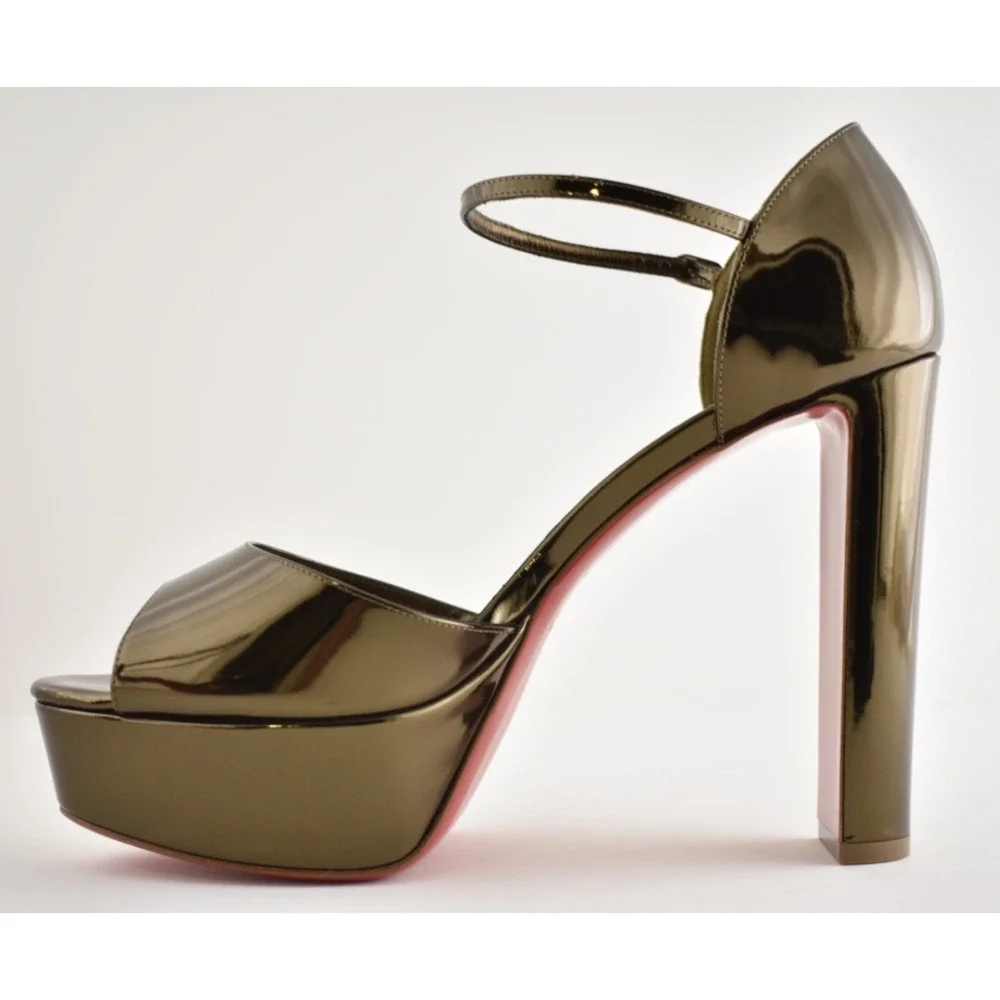Christian Louboutin Sandaloo 130 Bronzo Brown Platform Block Heel Sandal Pump 41